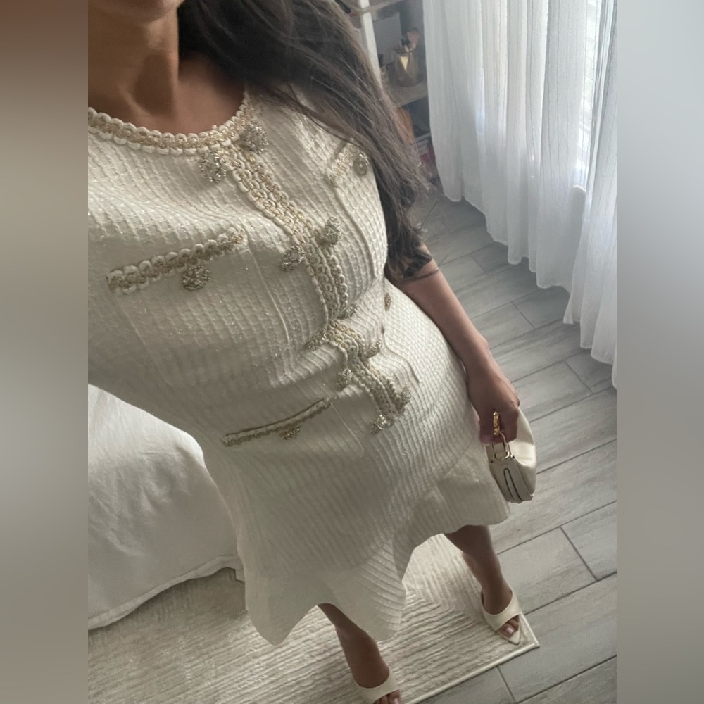 NIWIY White Tweed Rhinestone Mini Dress NWT Size S - Picture 3 of 11